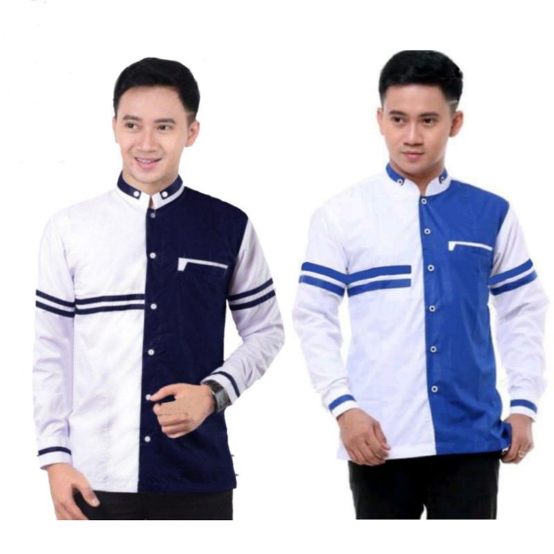 BAJU KOKO MOTIF AVATAR NAVY DAN BIRU KOKO PRIA LENGAN PANJANG KOKO PRIA MUSLIM HADROH