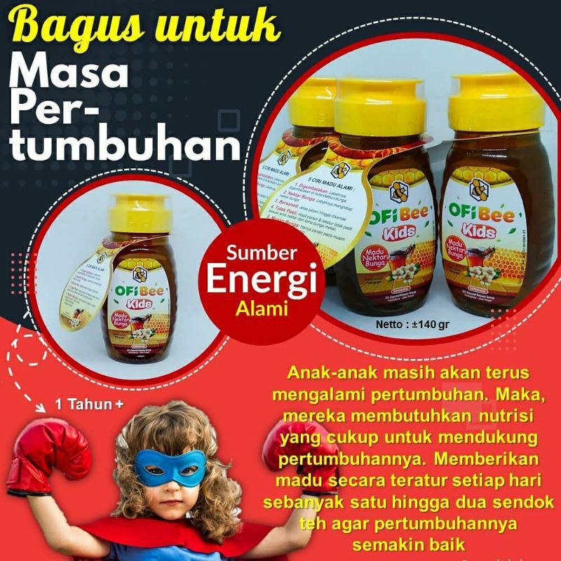 Madu Alami Khusus Anak | Madu Kecerdasan dan Madu Gemuk Anak | Madu Lebah Nektar Bunga OFi Bee Kids