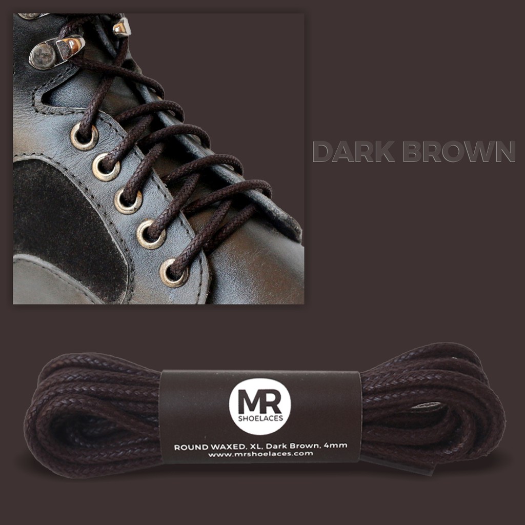 MR Shoelaces RB403 Dark Brown (Coklat Tua) Tali Sepatu Lilin Katun 4mm Bulat Round 70cm 80cm 90cm 100cm 120cm 150cm 200cm - Premium Shoelace