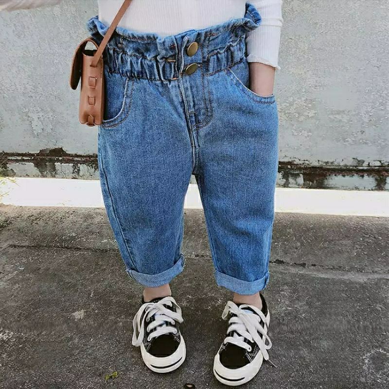 Celana Jeans Kancing High Waist Anak Perempuan 1-6 Tahun / Celana Panjang Joger Jeans Hight Waist Anak Perempuan
