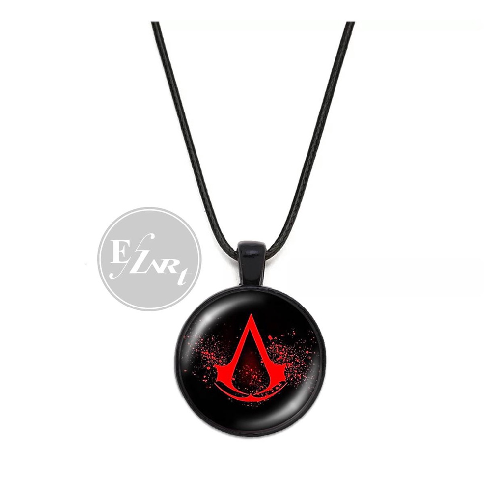 KALUNG LIONTIN GAMER COSPLAY GAME ASSASSIN CREED ICON BADGE SYMBOL LOGO TALI KULIT RANTAI HITAM