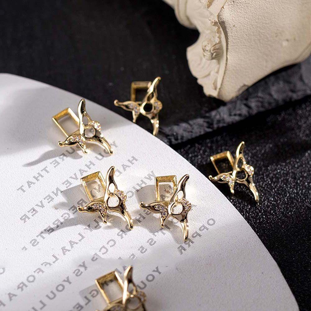 AUGUSTINA Agustina Asimetris Kupu-Kupu Bingkai Pesona Fashion Tips Kuku Ornamen Manikur Aksesoris Kuku Permata Perhiasan Halus Nail Charms