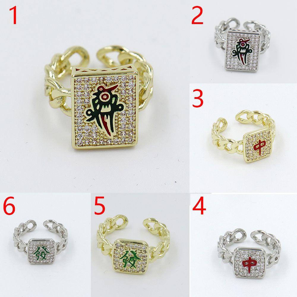 Preva Mahjong Elemen Cincin Perhiasan Aksesoris Berlian Imitasi Adjustable Finger Ring