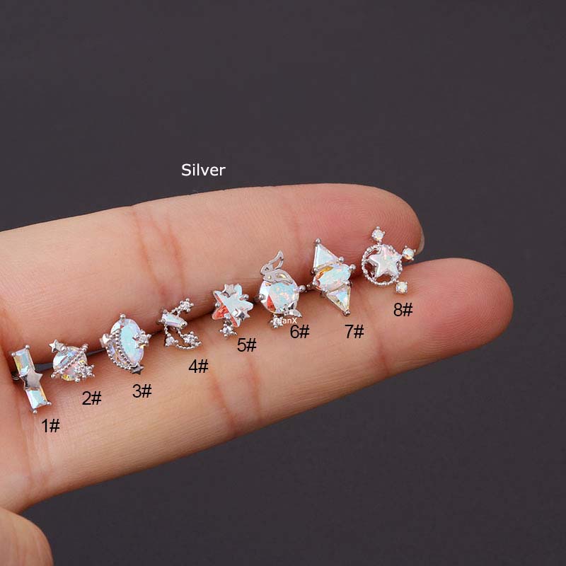 1pc Anting Tindik 20gauge Stud Bentuk Bulan Bintang Bahan Stainless Steel