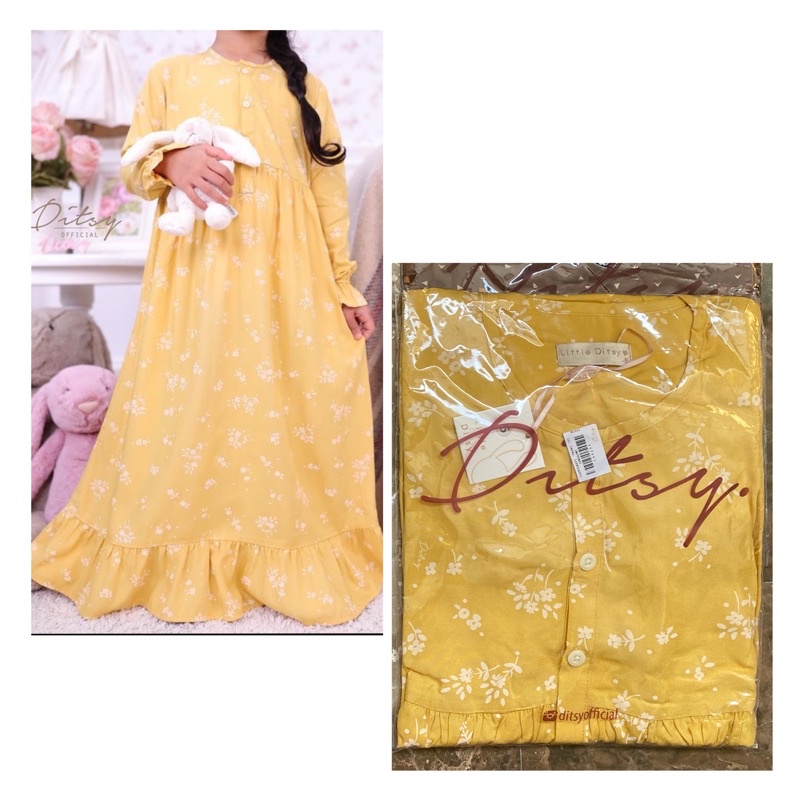 LITTLE VAIA YELLOW NIGHTGOWN HEART NAVY DITSY  BLUE NIGHTGOWN SIZE XXL JUMBO DITSY OFFICIAL VISCOSE 