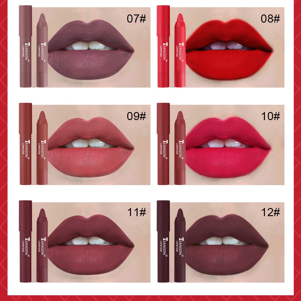 TEAYASON LIPSTICK CRAYON LIPSTIK KRAYON LIPSTICK PEN NATURAL MATTE WATERPROOF 12 WARNA