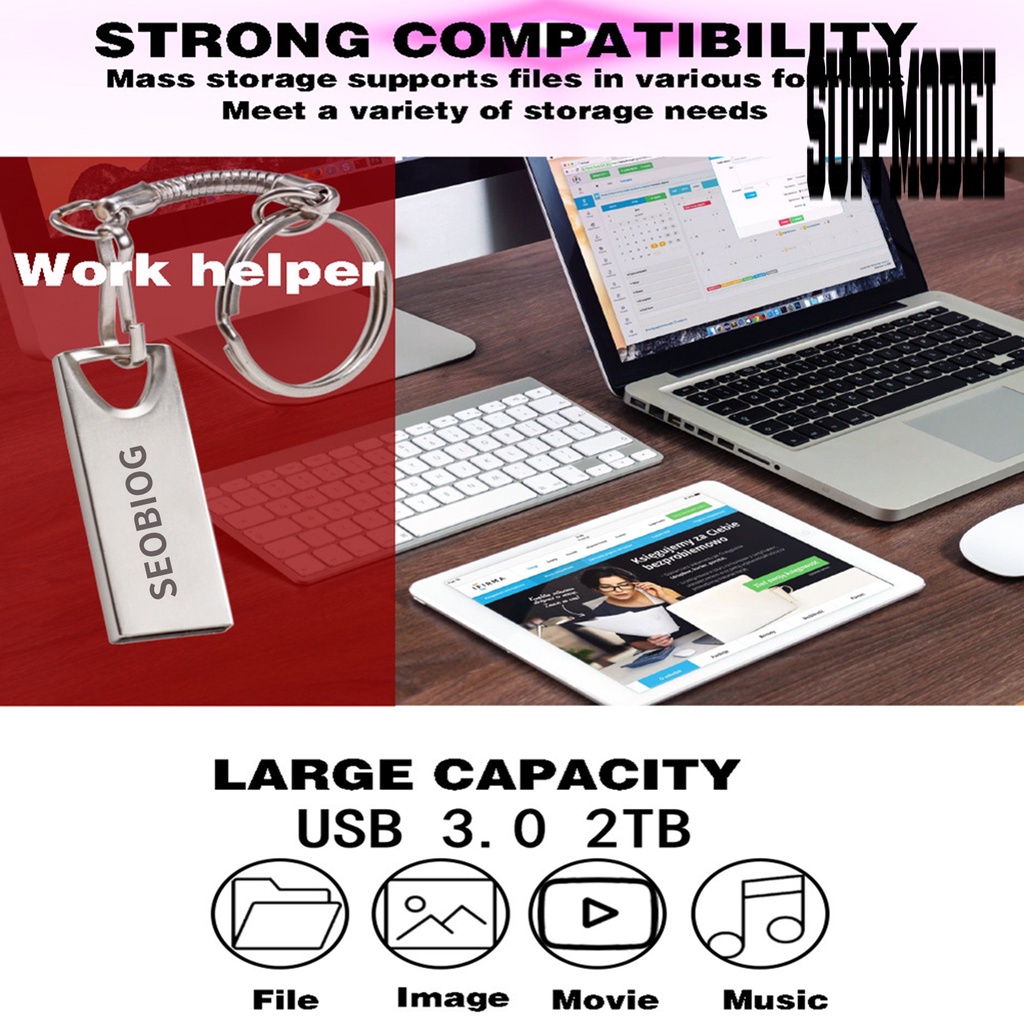 &lt; Suppmodel &gt; Flashdisk USB 3.0 1TB / 2TB Plug &amp; Play Bahan Logam Tahan Air Untuk Komputer