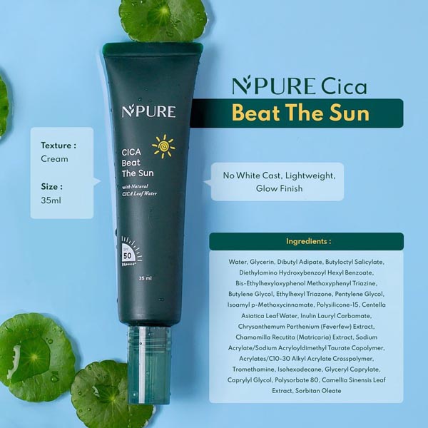 [GARANSI NO WHITECAST] N'PURE Cica Beat The Sun SPF 50 PA ++++ | Tabir Surya Dengan Proteksi Anti Acne 35ml_Cerianti