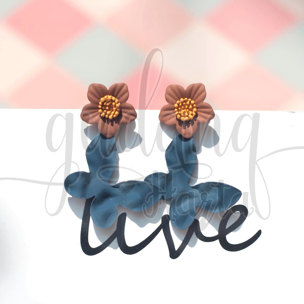 Anting Stud Blue Butterfly and Flower Bunga Kupu Kupu GH 203790