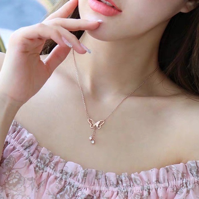 [New] Kalung aksesoris titanium mini korea hadiah wanita cewek 316L anti karat KK065 kupu