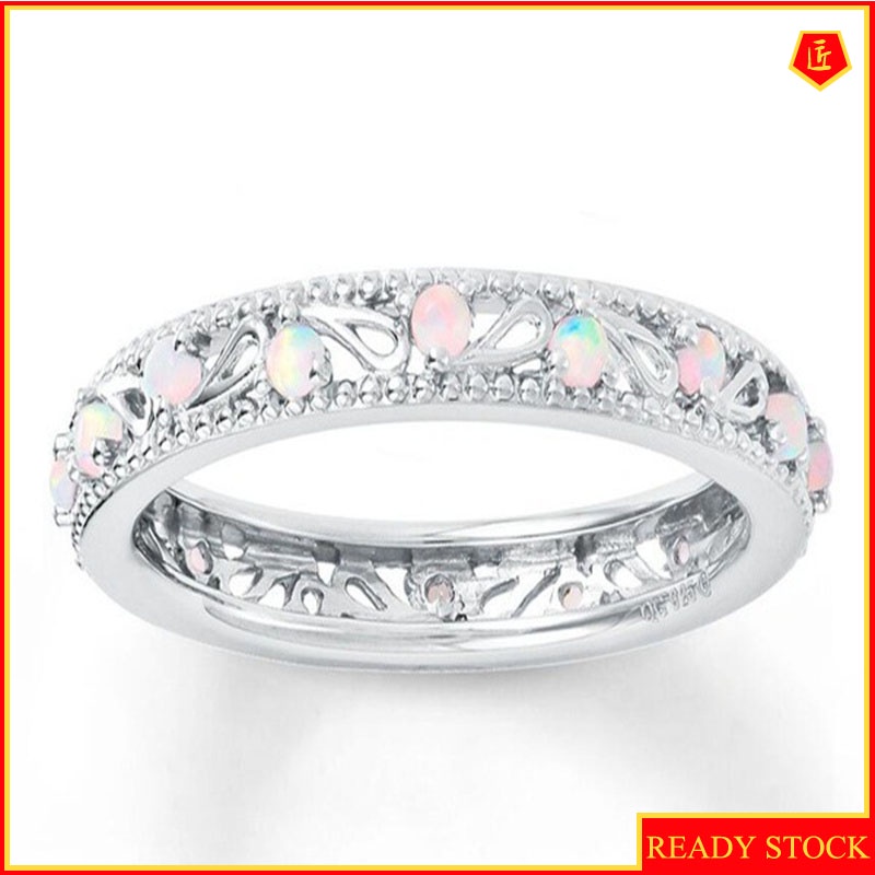 [Ready Stock]925 Silver Inlaid Opal Ring Simple Personality