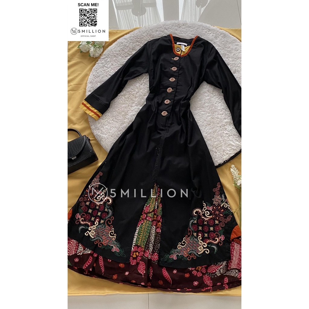 GAMIS LONG DRESS BRANDED PRELOVED - TUNEECA SIZE L - HITAM BATIK no 1