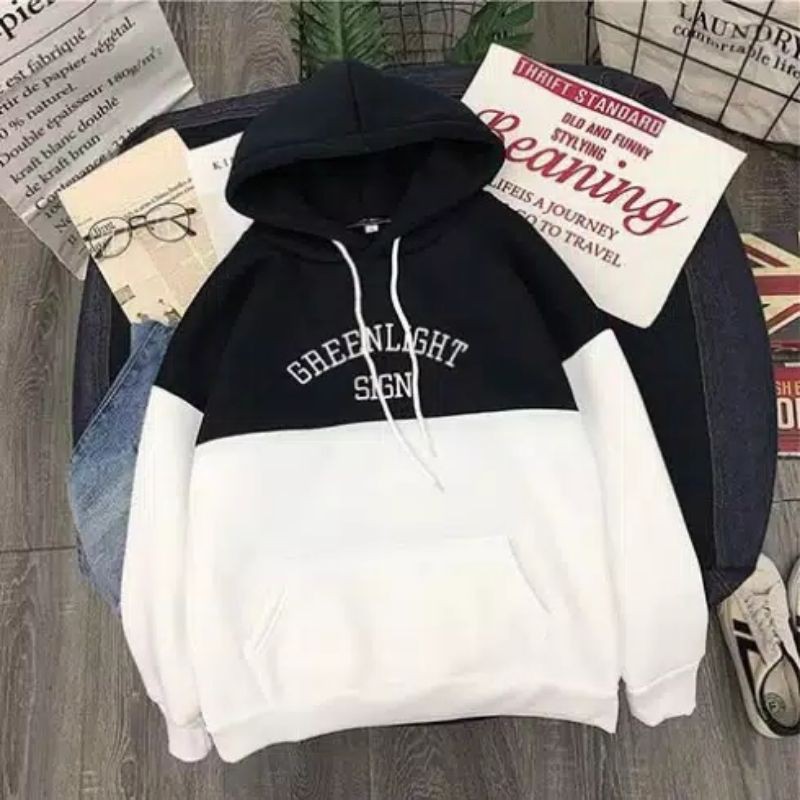 Lyfashionstore Sweater Hoodie Wanita Kantung Kombinasi GREENLIGHT SIGN-4