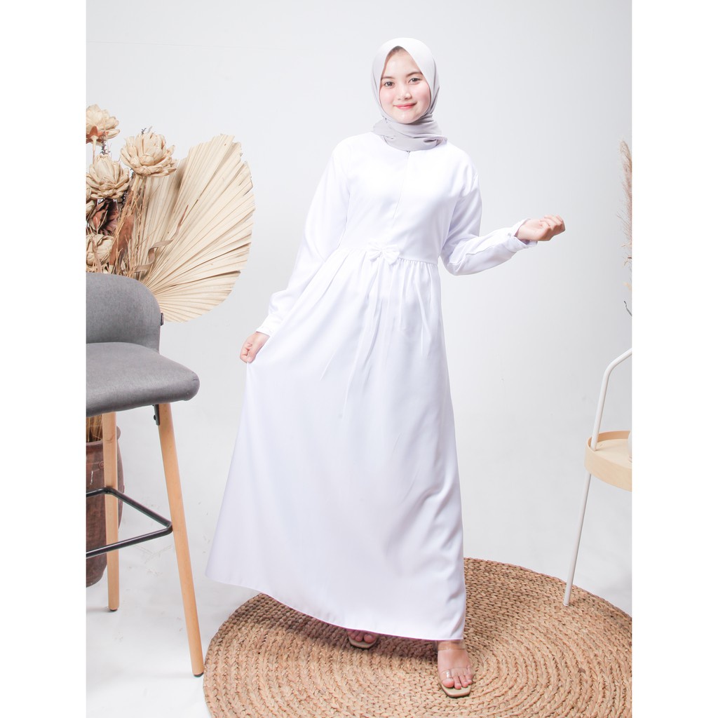 Gamis wanita terbaru 2022 Modern Gamis Syari Gamis wanita Putih Polos terbaru Gamis Putih Murah Gamis manasik haji-7