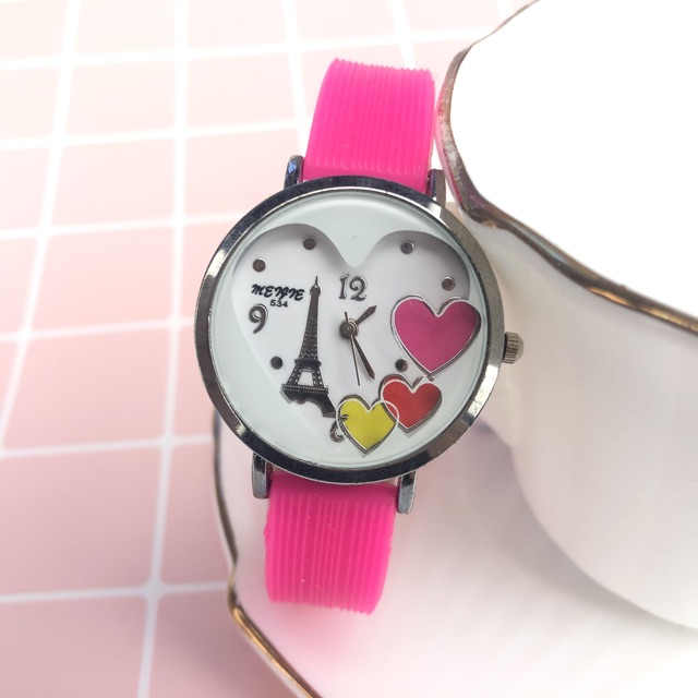 ［Ready Stock］Jam tangan wanita fashion karet gaya Paris love  S1115