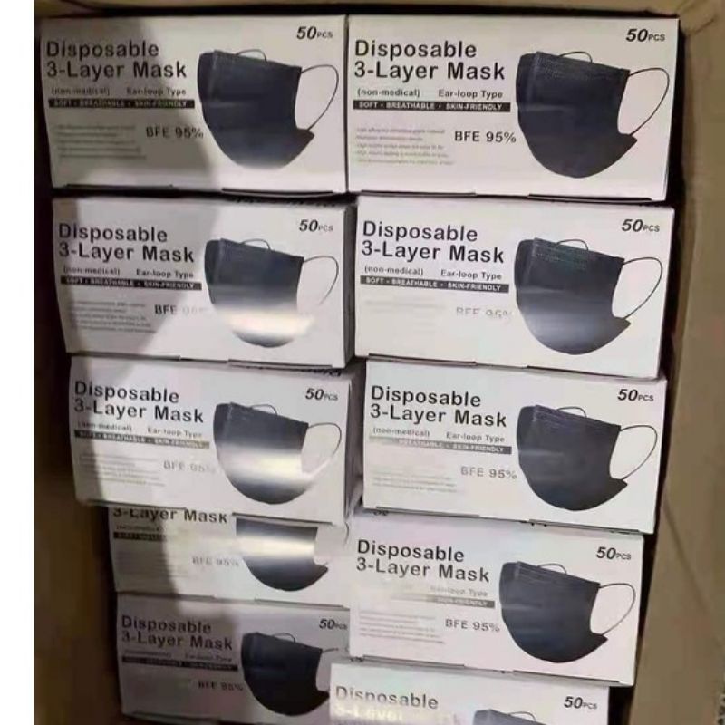 Prabu Acc Masker 3 Ply Hitam Earloop Disposable Mask Black Series