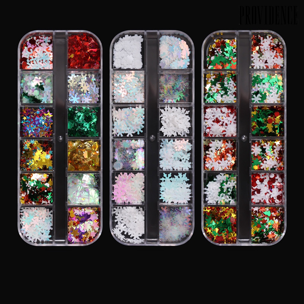 Providence 1 Kotak Payet Kuku Motif Snowflake / Bintang / Natal Untuk Dekorasi Nail Art / Manicure
