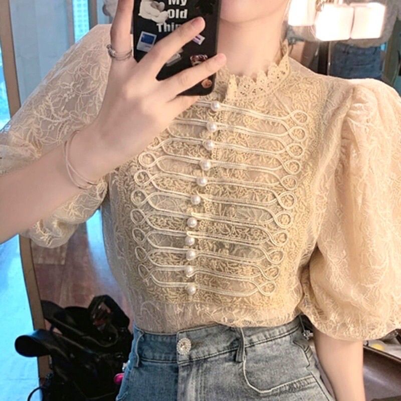 MDLV ~ 0224# CNY Nolanda Lace Top Pearl Blouse Korea Blouse Premium Blouse Import Fashion Import