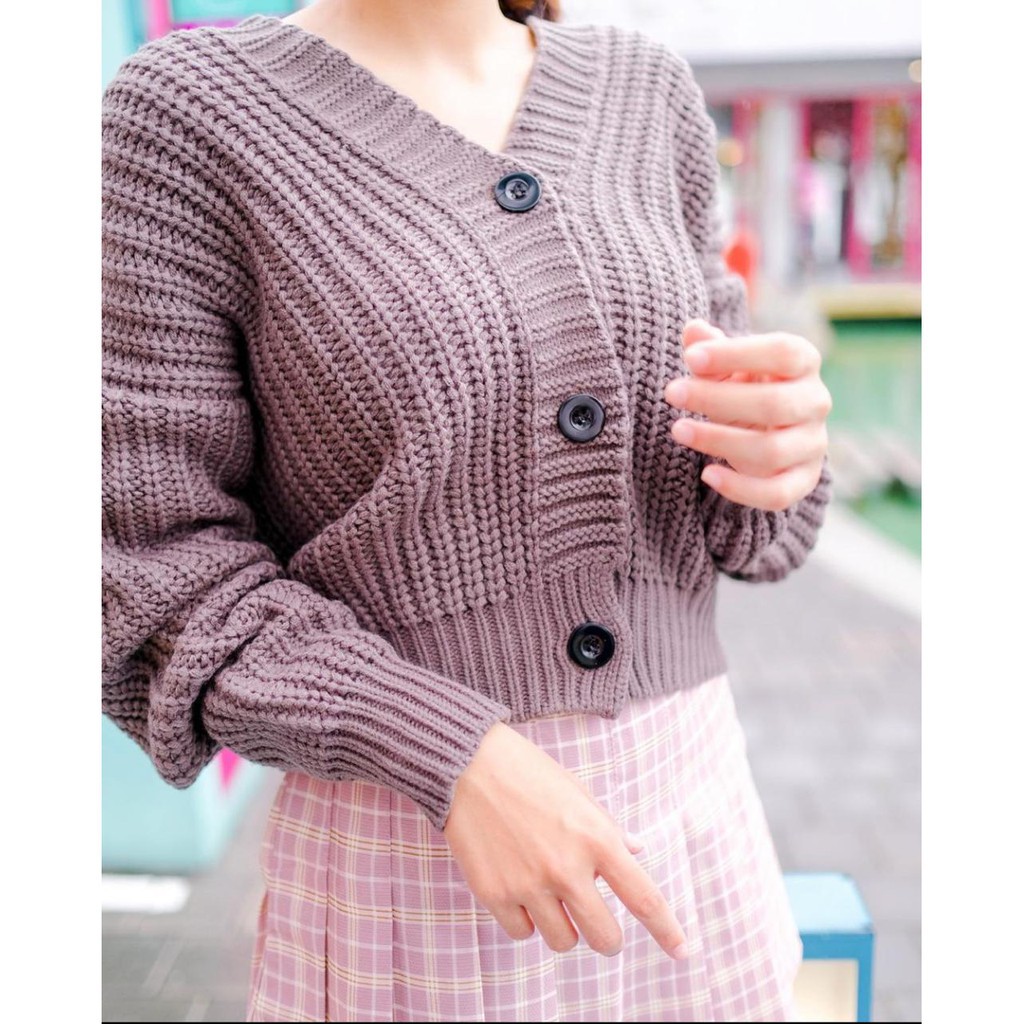 Cardy Lux Knite Part 2 Pusatgrosir_solo/ Sweater Cardigan Rajut Outer Wanita Crop Rajut Lilac