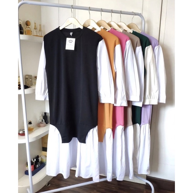 Dress Import - dress zara - maxi dress - dress bahan kombinasi kaos dan katun - dress kekinian - cew