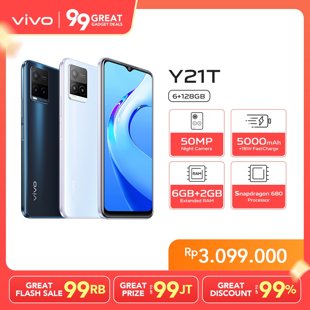 [NEW EXCLUSIVE LAUNCH] vivo Y21T - RAM 6GB+2GB Extended, ROM 128GB, 50MP Camera, Snapdragon 680