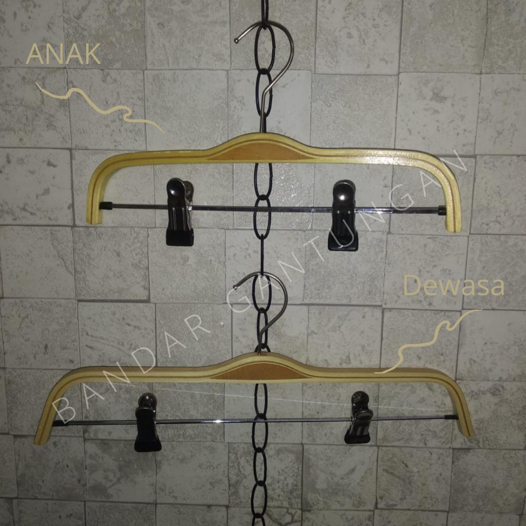 Hanger Kayu Jepit Besi Gantungan Celana Rok Hanger Kayu Anak Dewasa(BH)