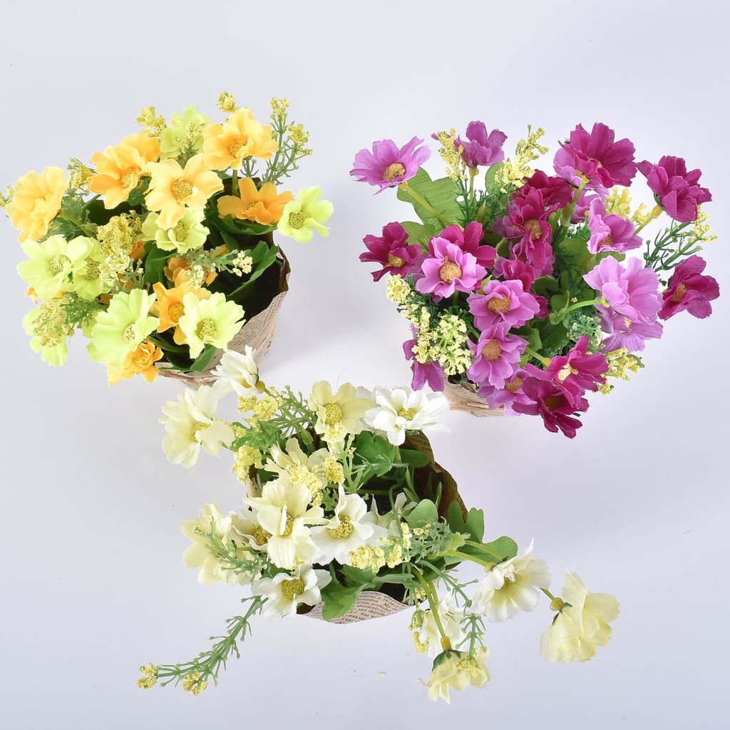 COD / HMPU Bunga Palsu Flower Artificial Bunga PLastik Import Pot Model Koran 3 Warna P2072-2