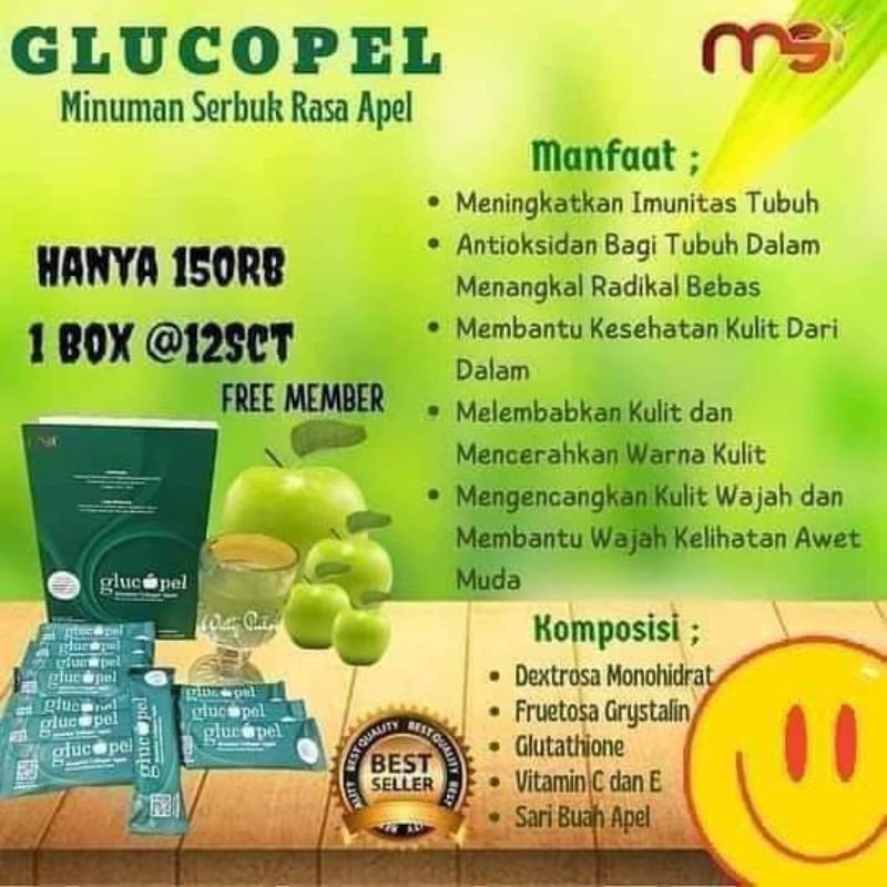 (COD/BAYAR DI TEMPAT) GLUCOPPEL MSI, MINUMAN GLUTATHIONE, COLLAGEN RASA APEL. 100% ORIGINAL