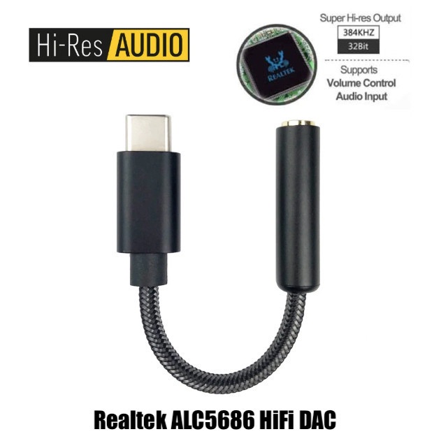 Realtek ALC5686 Hi Res DAC Type C to Jack 3.5mm AUX Audio Adaptor HiFi Sound Quality