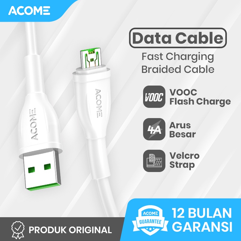 ACOME Kabel Micro USB Support OPPO VOOC Fast Charging Arus Maksimal 4A Support VOOC Garansi Resmi 1 Tahun AVM-010