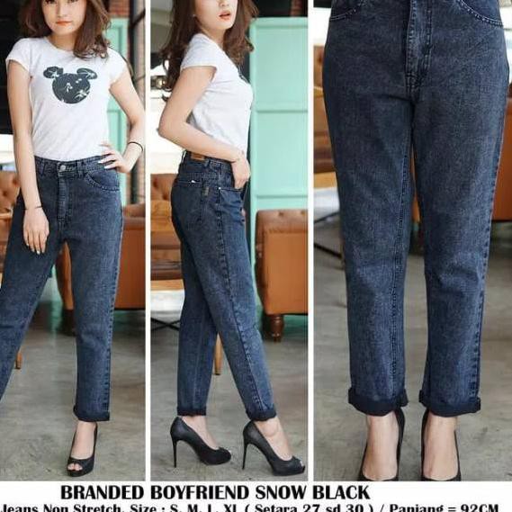 Boyfriend jeans wanita jumbo 31-34/ Boyfriend jumbo big snow black