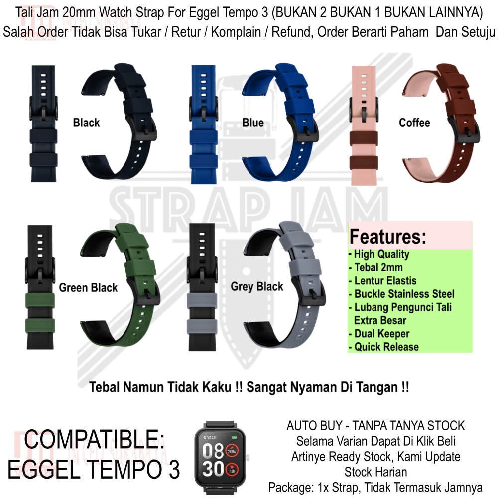 HNN Tali Jam Tangan Eggel Tempo 3 Kotak - Strap 20mm Rubber Lentur Nyaman