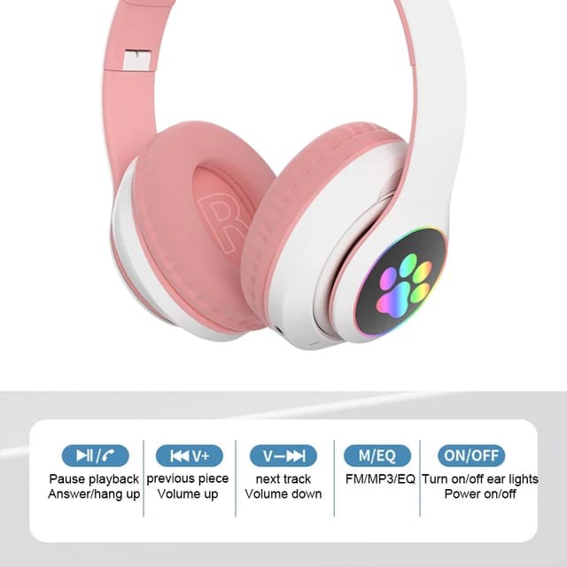 Cat Ear Headphone Bluetooth LED Wireless Stereo Bass Tipe STN-28