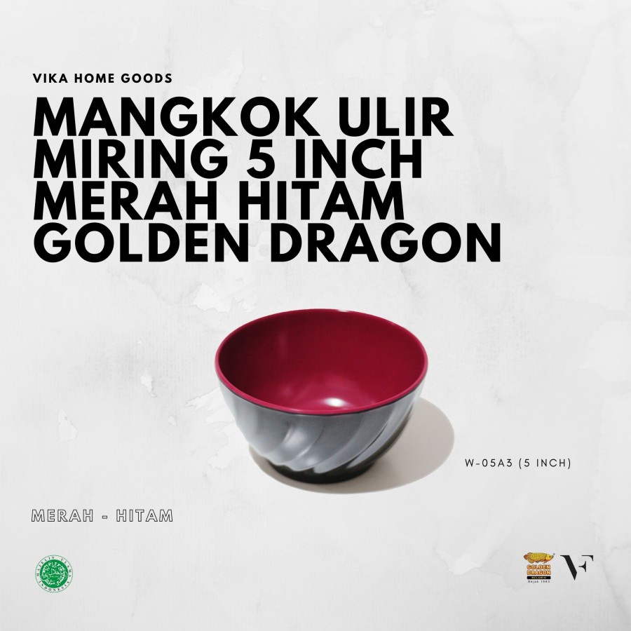 GOLDEN DRAGON Mangkok Ulir Miring 5 Inch W05A3 - Merah Hitam - Mangkok Melamine