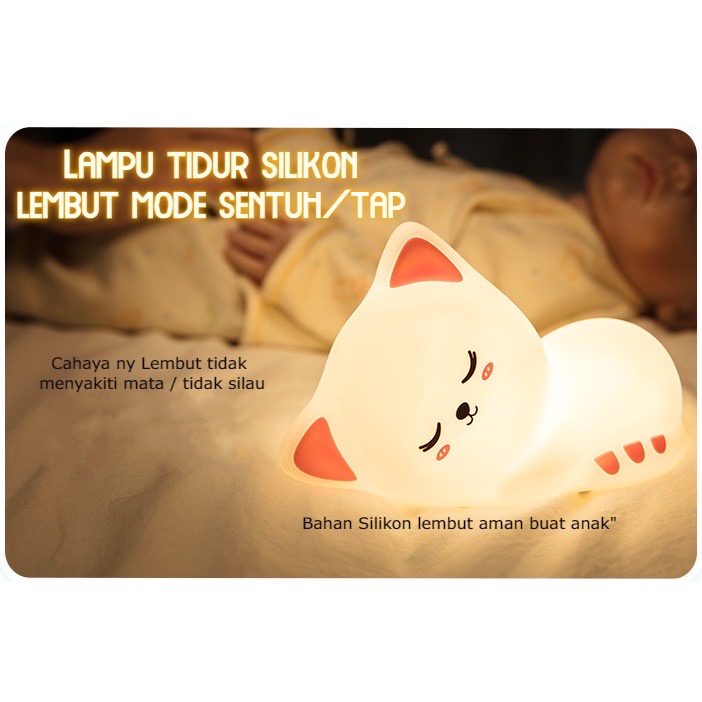 Lampu Tidur Silikon Sensor Sentuh Kucing Night Light Silicone Cat Lamp