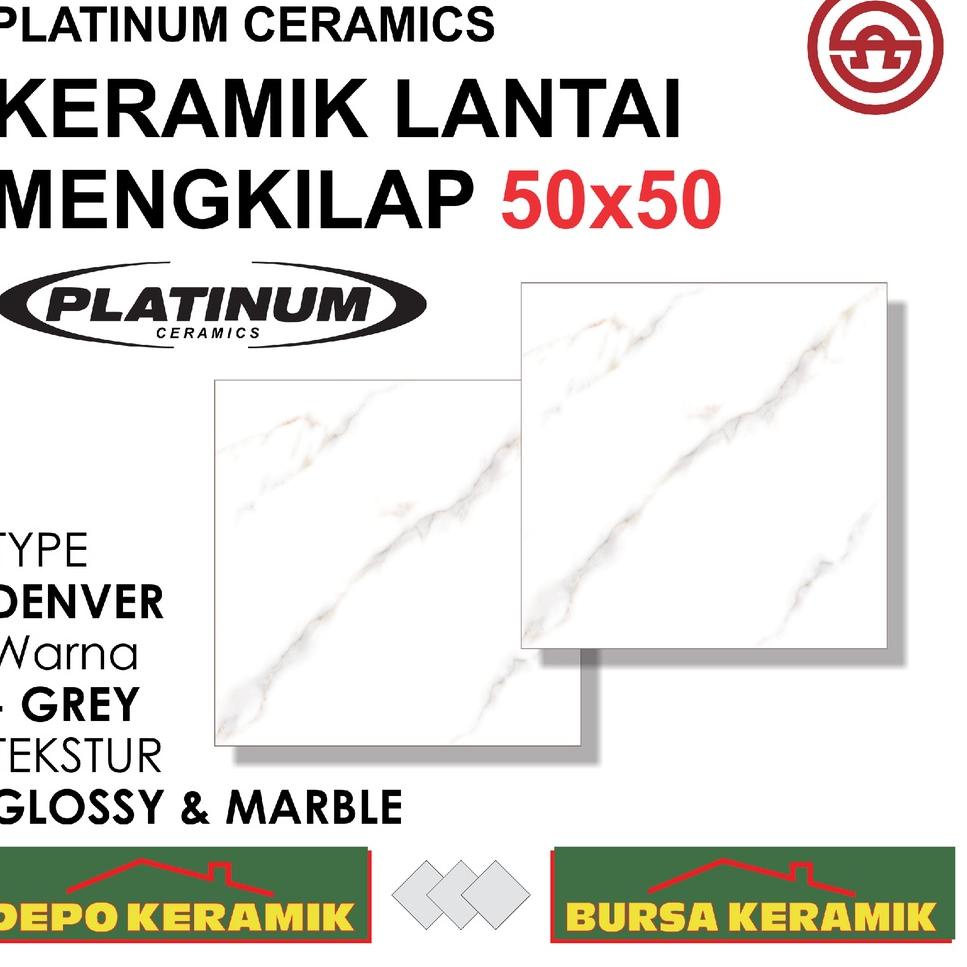 Paling Diminati.. Keramik Lantai Mengkilap 50x50 DOMINIC GREY -PLATINUM- Glossy&Marble
