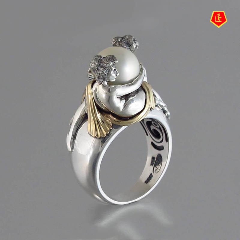 [Ready Stock]Romantic Elegant Lady Holding Black Pearl Ring