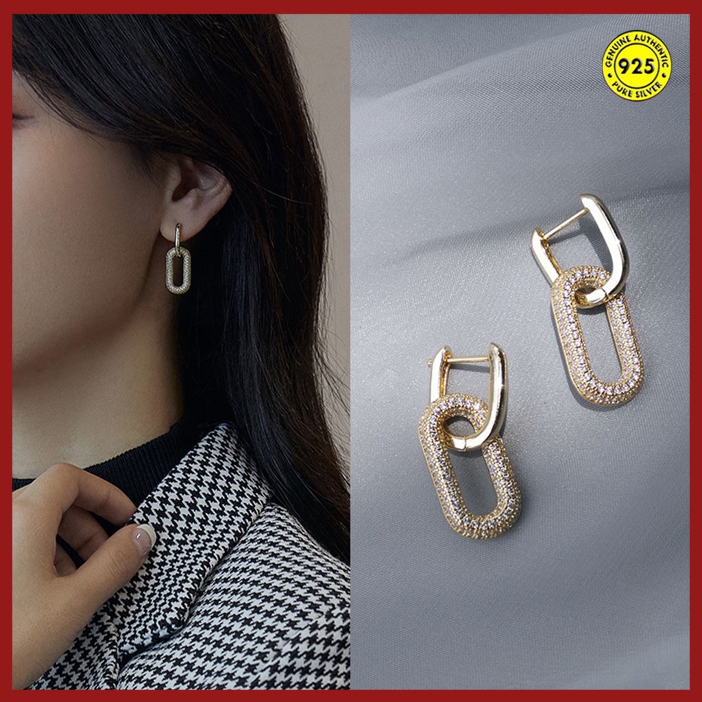 Anting Tusuk Sterling Silver 925 Hias Berlian Imitasi Untuk Wanita