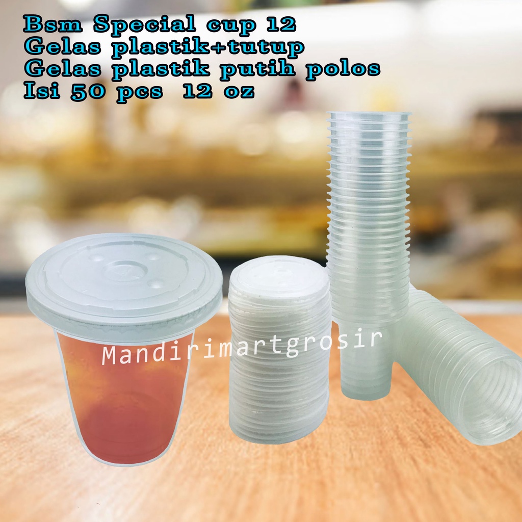 Bsm Special cup 12 * Gelas plastik+tutup * gelas plastik putih polos  * Isi 50 pcs * 12 oz