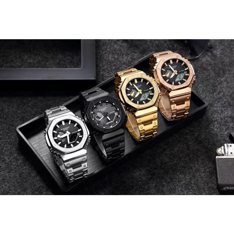 NEW JAM TANGAN CASIO G-SHOCK GA2100 RANTAI STAINLESS STEEL TAHAN AIR FULL SET