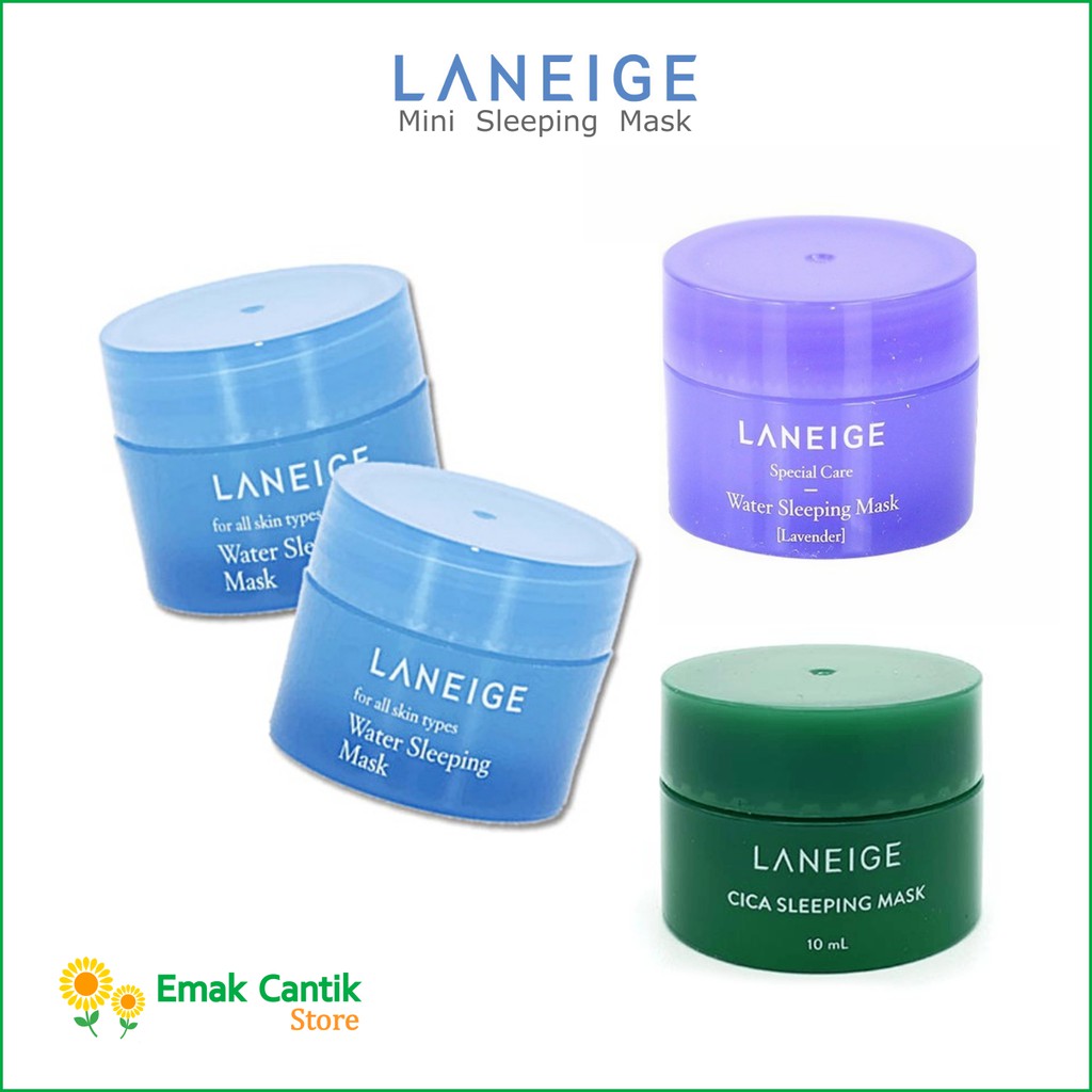 (Dijamin ORIGINAL) Laneige Sleeping Mask Kemasan Kecil Mini/Travel - Water &amp; Lavender 15mL, Cica Hijau 10 mL (Masker Wajah Lanaige Biru))