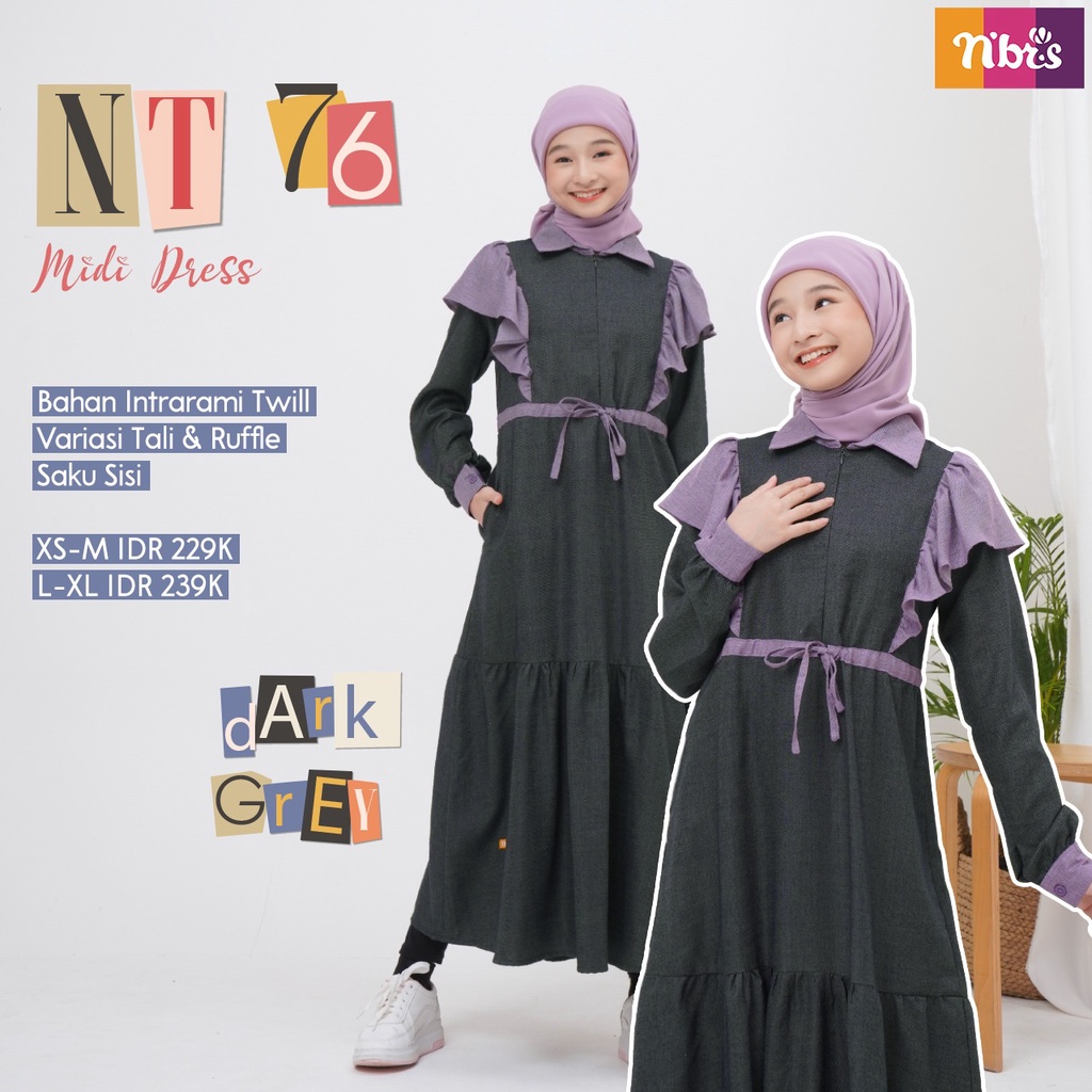 Nibras Gamis Remaja NT 76 Bahan Intrarami Twill Dress Remaja Fashion Model Kekinian