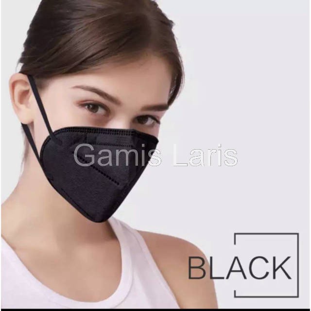 Masker KN95 HITAM Masker KN 95 Hitam Hijab N95 Hitam EARLOOP 5ply - HITAM POLOS/HITAM HIJAB