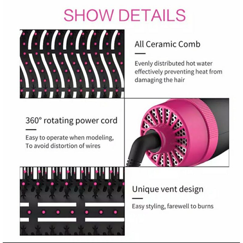 Pengering Rambut One Step Hot Air Brush Styler Sisir Hair dryer Pelurus Rambut 3in1 Curler Keriting