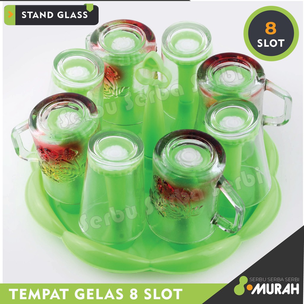 SERBU MURAH - Stand Glass Daisuki - Tempat Gelas Cantik Slot 8 - / Gelas Stand / Rak Gelas Plastik