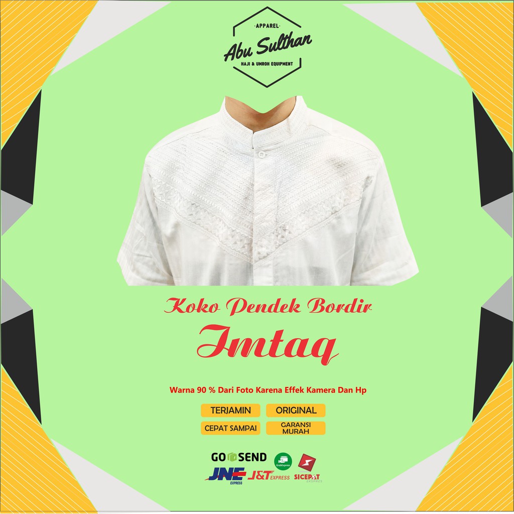 KOKO PENDEK PUTIH POLOS BORDIR ABU SULTHAN / KOKO PUTIH MURAH / KOKO LENGAN PENDEK / ATASAN MUSLIM