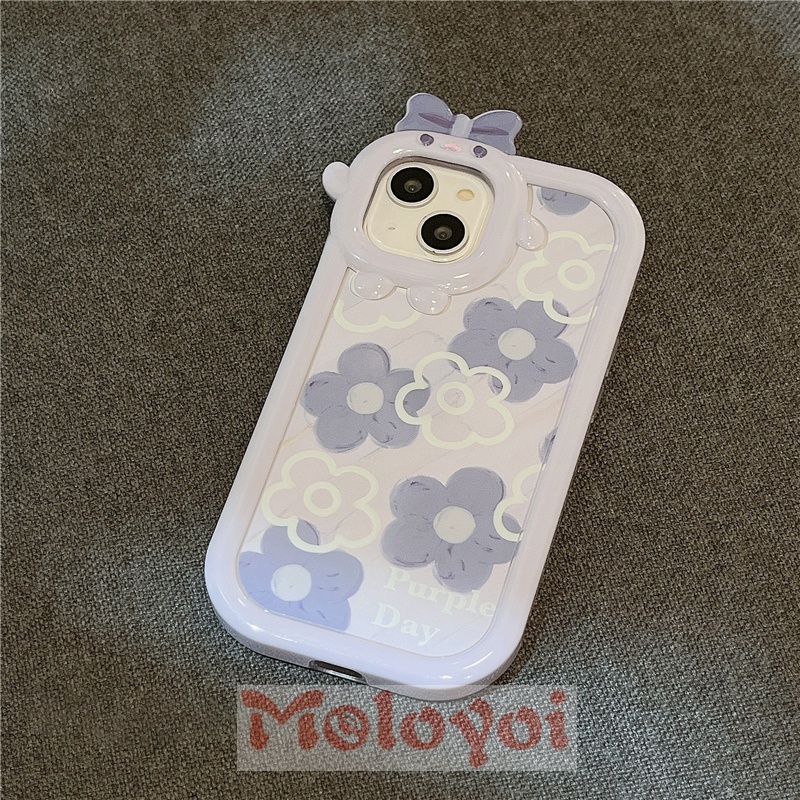 Soft Case TPU Motif Bunga Biru Aksen Pita 3D Untuk iPhone 11 13 12 14 Pro MAX XR 8Plus 7Plus 14Plus X 6 6S Plus XS MAX SE 2020