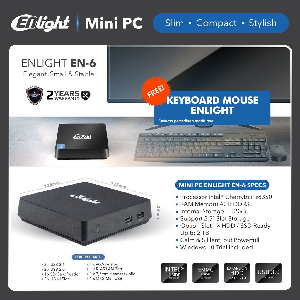 MINI PC ENLIGHT EN-6 - INTEL Z8350 1.92GHz | 4GD3 | 32GB eMMC | WIFI