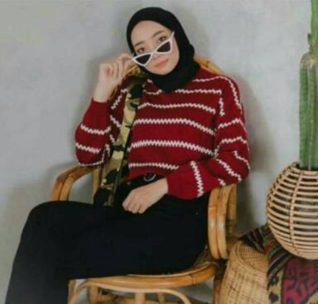 SWEATER RAJUT WANITA/ATASAN RAJUT WANITA STRIPE ZIGZAG OKSANA TRIBAL PREMIUM