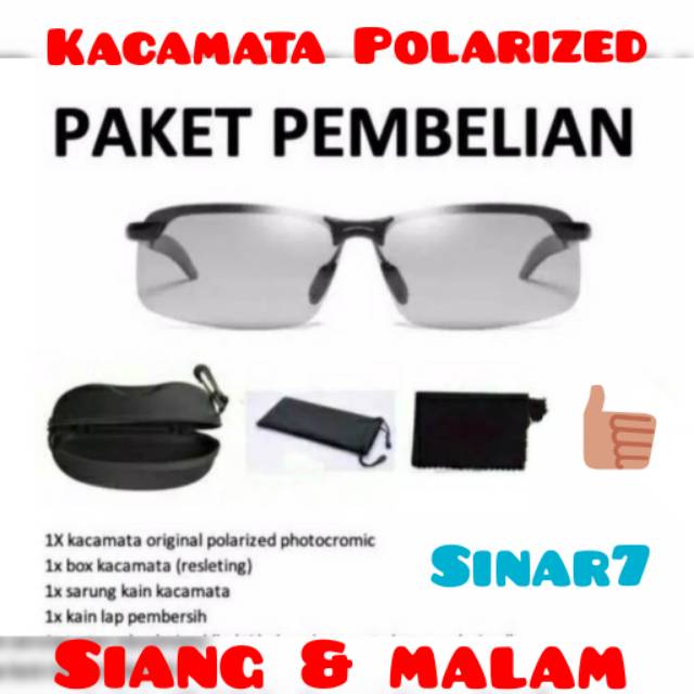 Kacamata anti silau siang dan malam photochromic polarized sunglasses